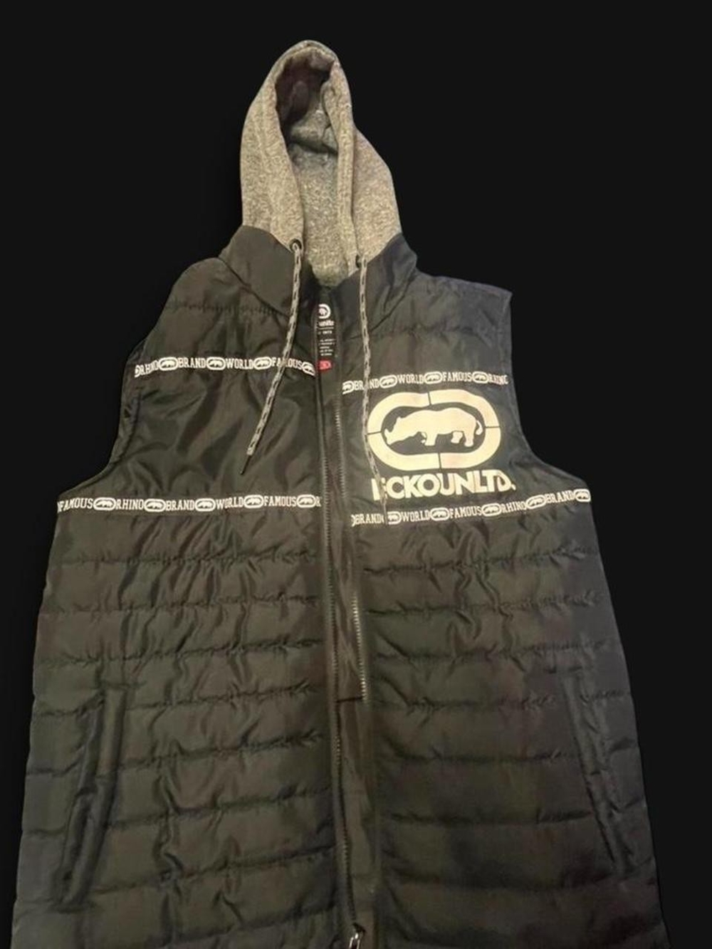 Ecko Unltd Black Puffer Vest with Gray Hood